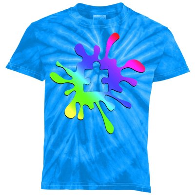 Autism Rainbow Puzzle Splatter  Kids Tie-Dye T-Shirt