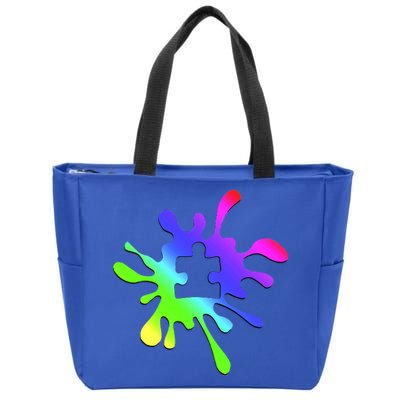 Autism Rainbow Puzzle Splatter  Zip Tote Bag