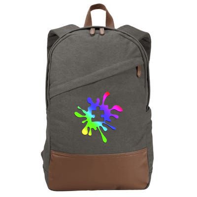 Autism Rainbow Puzzle Splatter  Cotton Canvas Backpack