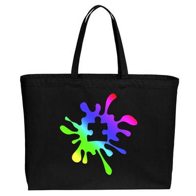 Autism Rainbow Puzzle Splatter  Cotton Canvas Jumbo Tote