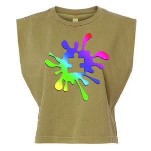 Autism Rainbow Puzzle Splatter  Garment-Dyed Women's Muscle Tee