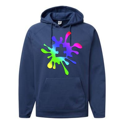 Autism Rainbow Puzzle Splatter  Performance Fleece Hoodie