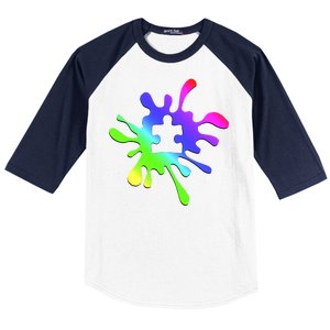 Autism Rainbow Puzzle Splatter  Baseball Sleeve Shirt