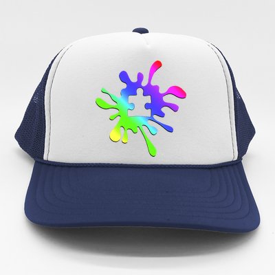 Autism Rainbow Puzzle Splatter  Trucker Hat