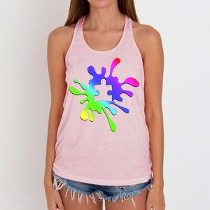 Autism Rainbow Puzzle Splatter  Women's Knotted Racerback Tank