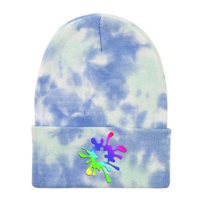 Autism Rainbow Puzzle Splatter  Tie Dye 12in Knit Beanie