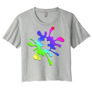 Autism Rainbow Puzzle Splatter  Women's Crop Top Tee