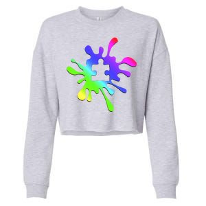 Autism Rainbow Puzzle Splatter  Cropped Pullover Crew