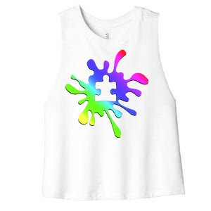 Autism Rainbow Puzzle Splatter  Women's Racerback Cropped Tank