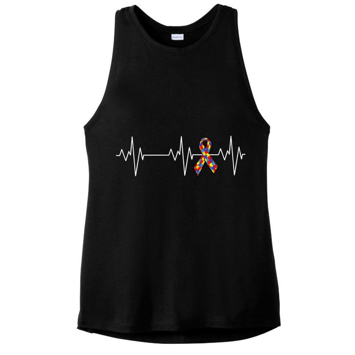 Autism Ribbon Heartbeat Pulse Ladies PosiCharge Tri-Blend Wicking Tank