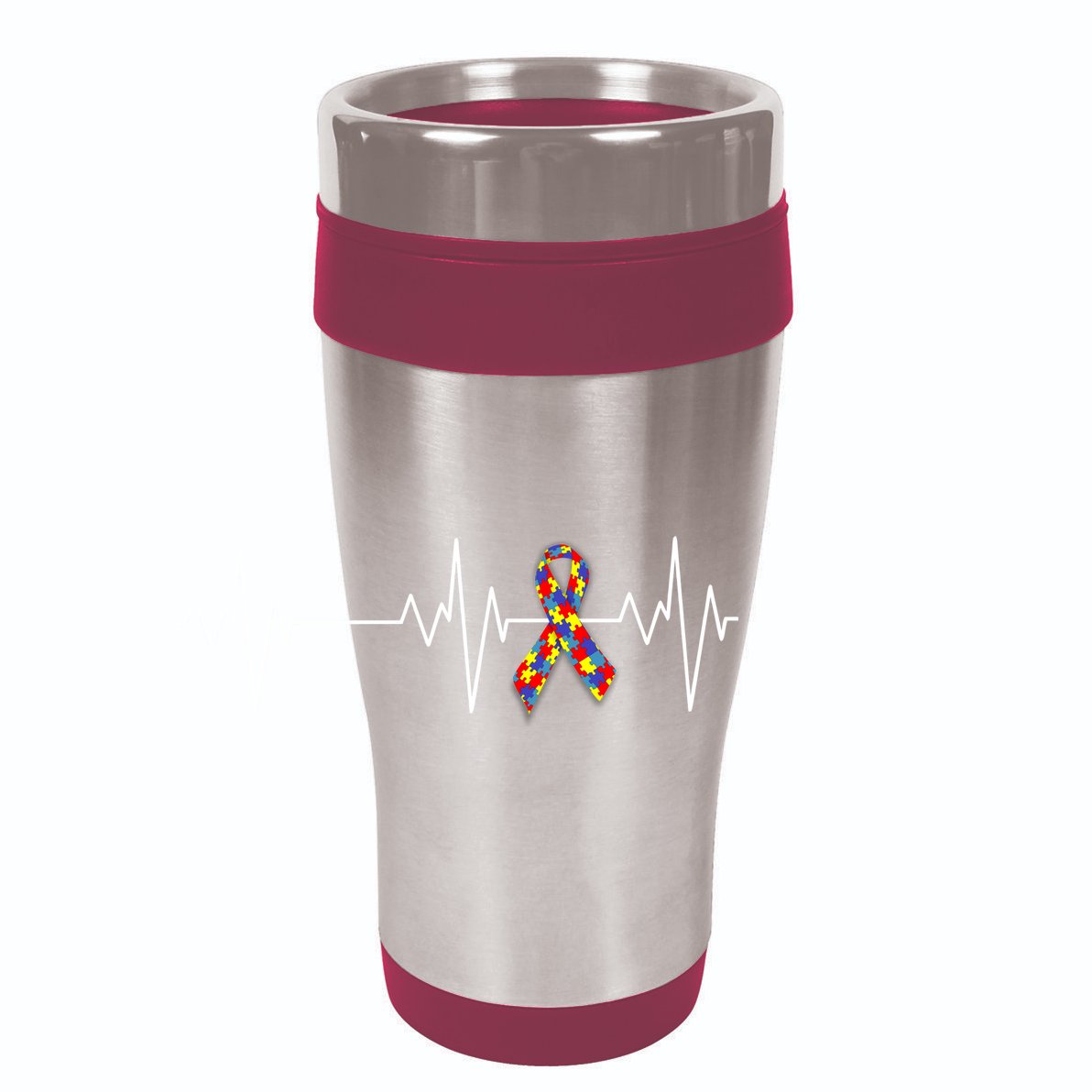Autism Ribbon Heartbeat Pulse 12oz Stainless Steel Coffee Mug