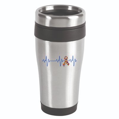Autism Ribbon Heartbeat Pulse 16oz Travel Tumbler
