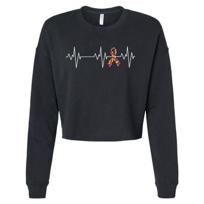 Autism Ribbon Heartbeat Pulse Cropped Pullover Crew