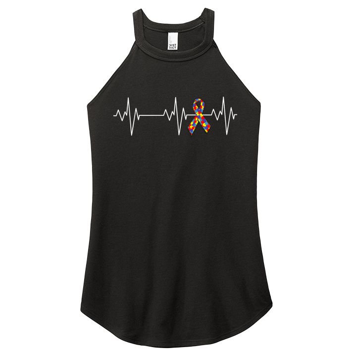 Autism Ribbon Heartbeat Pulse Women's Perfect Tri Rocker Tank