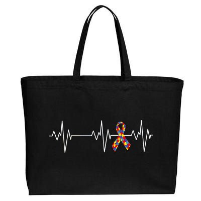 Autism Ribbon Heartbeat Pulse Cotton Canvas Jumbo Tote