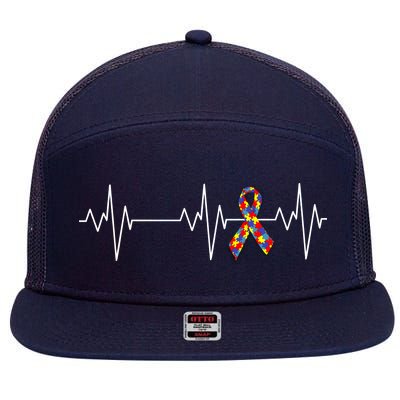 Autism Ribbon Heartbeat Pulse 7 Panel Mesh Trucker Snapback Hat