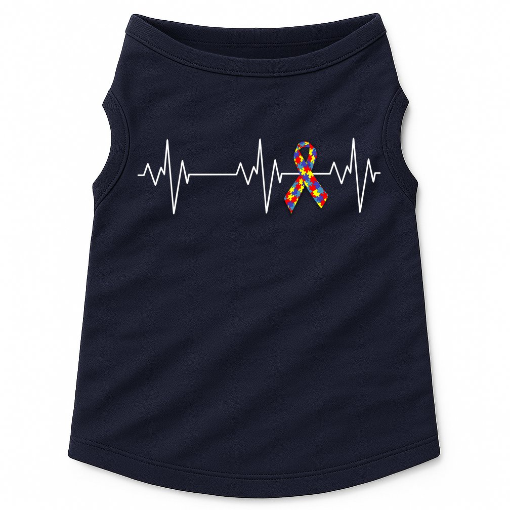 Autism Ribbon Heartbeat Pulse Doggie Tank
