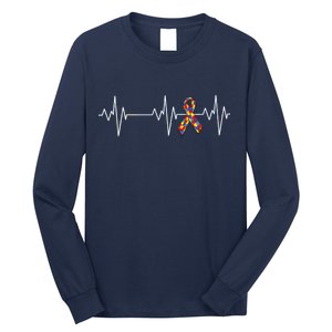 Autism Ribbon Heartbeat Pulse Long Sleeve Shirt