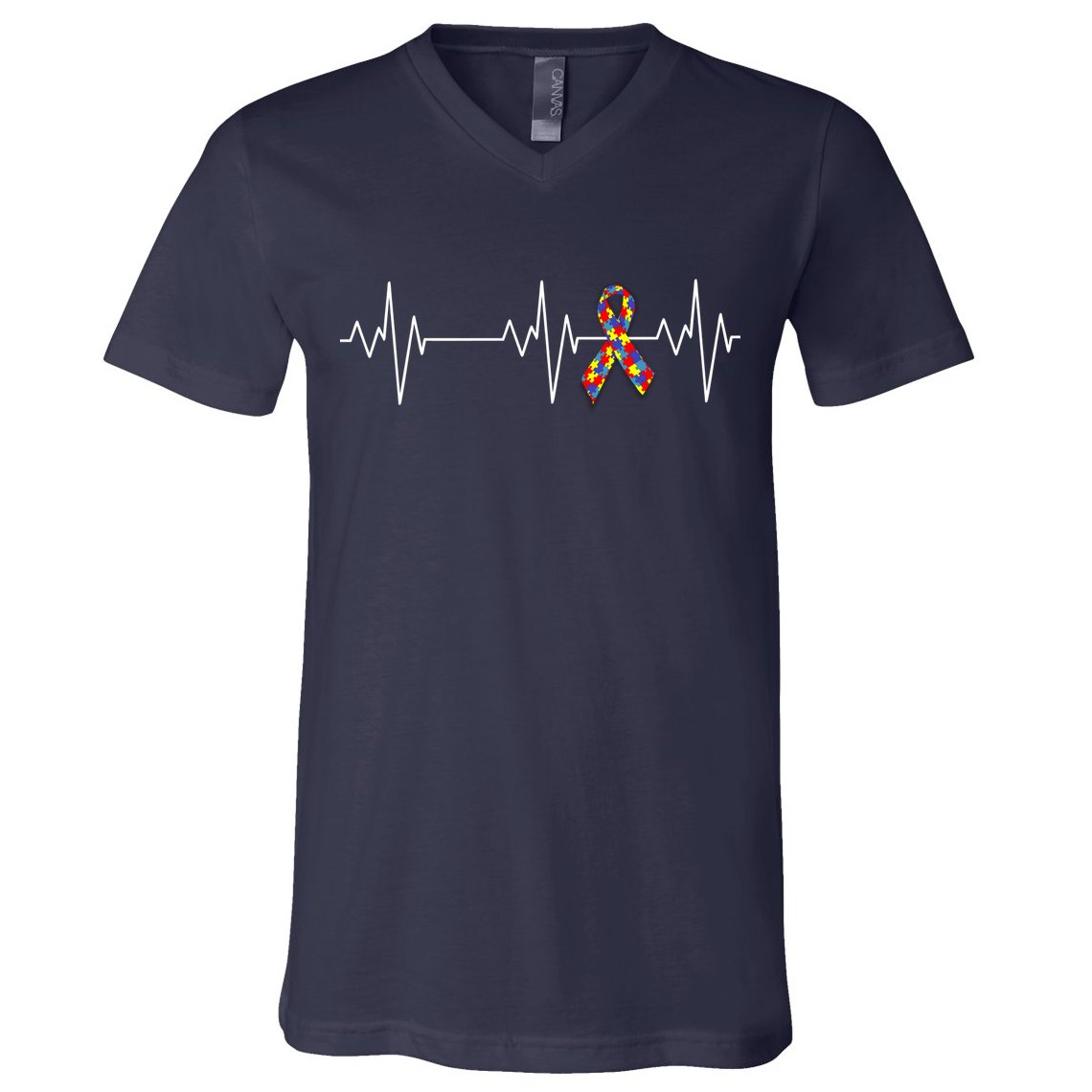 Autism Ribbon Heartbeat Pulse V-Neck T-Shirt
