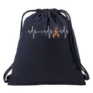 Autism Ribbon Heartbeat Pulse Drawstring Bag