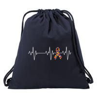 Autism Ribbon Heartbeat Pulse Drawstring Bag