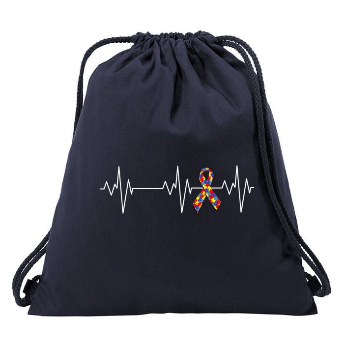 Autism Ribbon Heartbeat Pulse Drawstring Bag