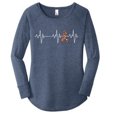 Autism Ribbon Heartbeat Pulse Women's Perfect Tri Tunic Long Sleeve Shirt