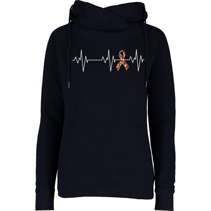 Autism Ribbon Heartbeat Pulse Womens Funnel Neck Pullover Hood