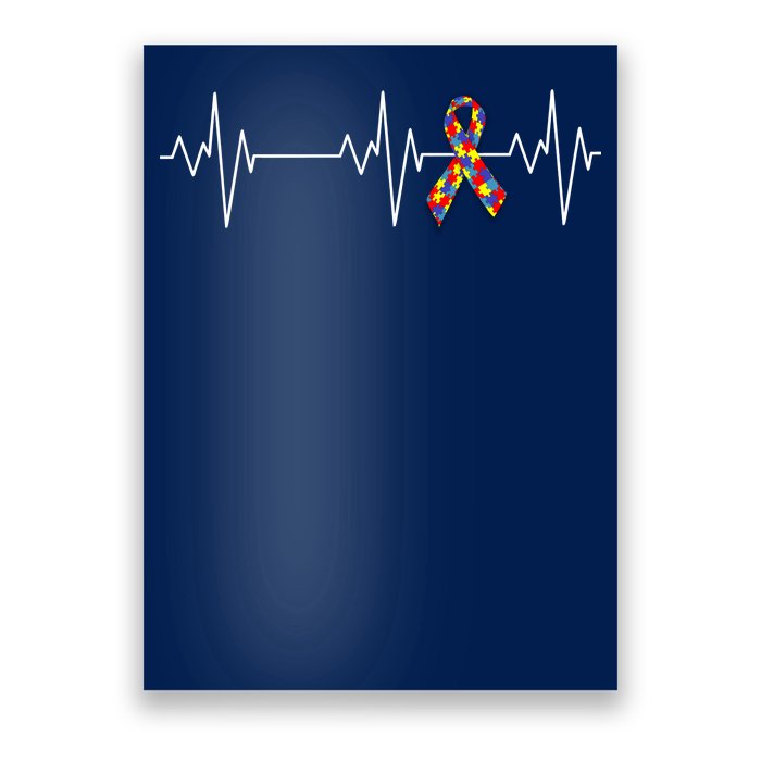 Autism Ribbon Heartbeat Pulse Poster