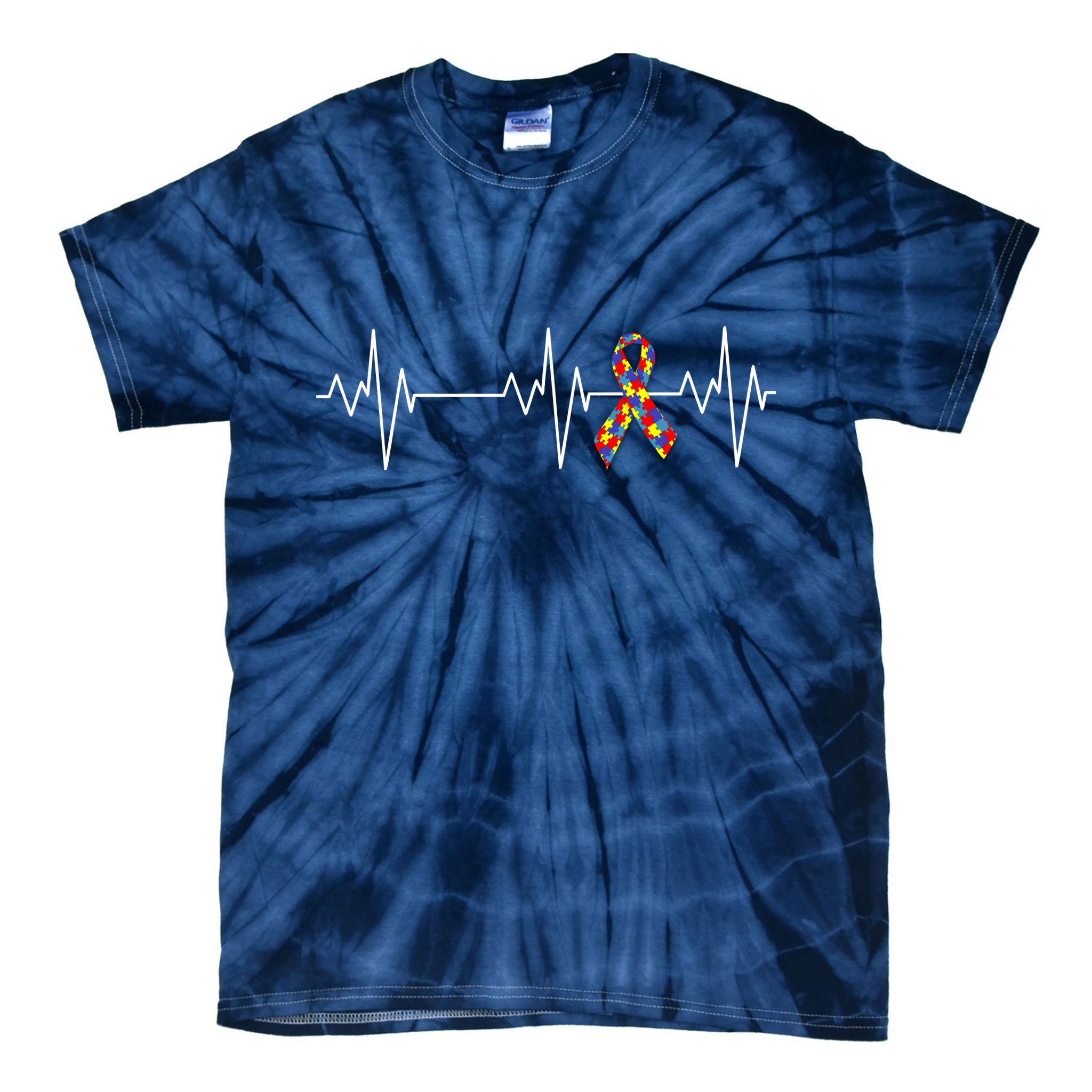 Autism Ribbon Heartbeat Pulse Tie-Dye T-Shirt