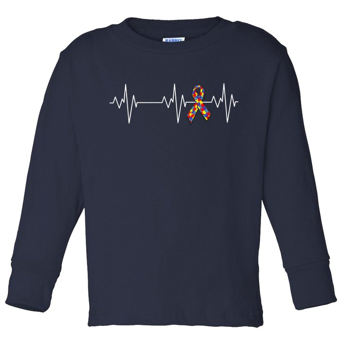 Autism Ribbon Heartbeat Pulse Toddler Long Sleeve Shirt