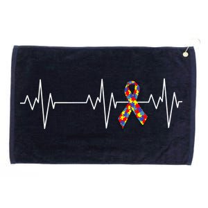 Autism Ribbon Heartbeat Pulse Grommeted Golf Towel