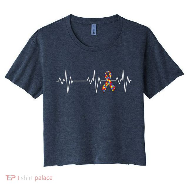 Autism Ribbon Heartbeat Pulse Crop Top