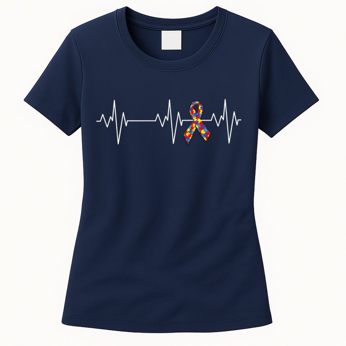 Autism Ribbon Heartbeat Pulse Womens T-Shirt