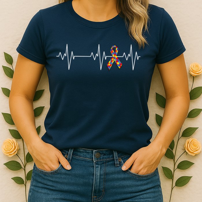Autism Ribbon Heartbeat Pulse Womens T-Shirt