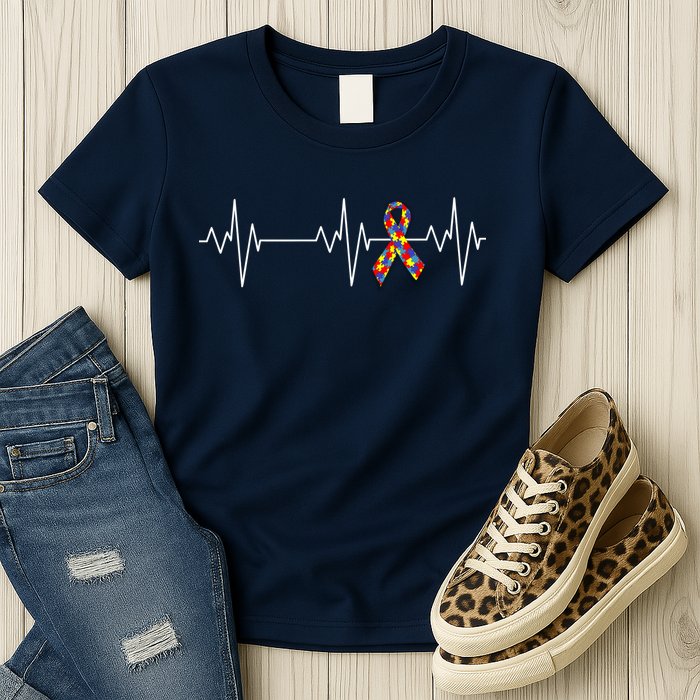 Autism Ribbon Heartbeat Pulse Womens T-Shirt
