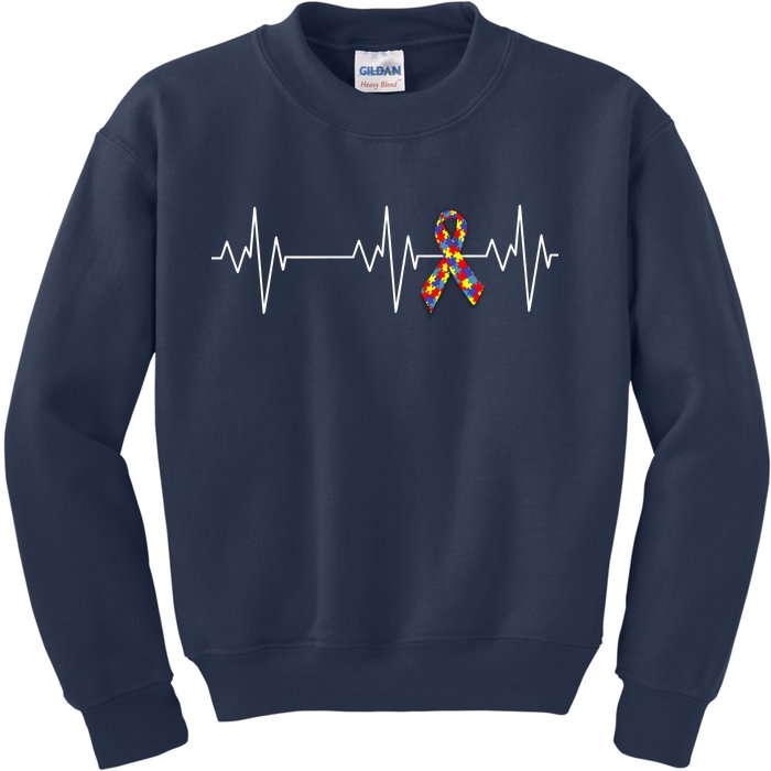 Autism Ribbon Heartbeat Pulse Kids Sweatshirt