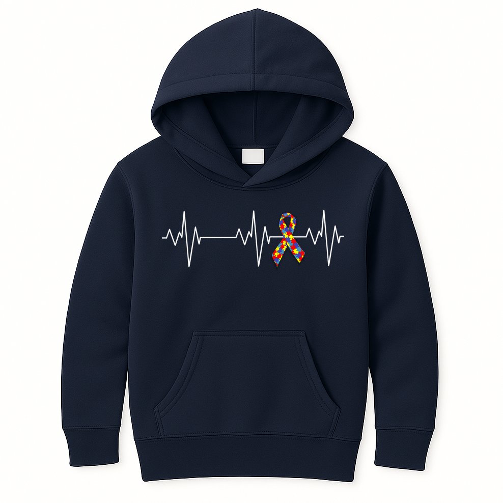 Autism Ribbon Heartbeat Pulse Kids Hoodie