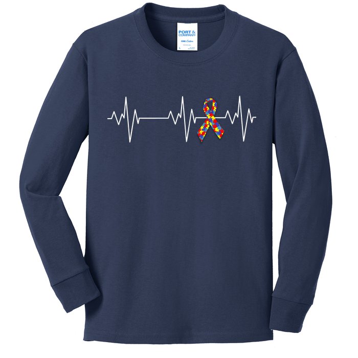 Autism Ribbon Heartbeat Pulse Kids Long Sleeve Shirt