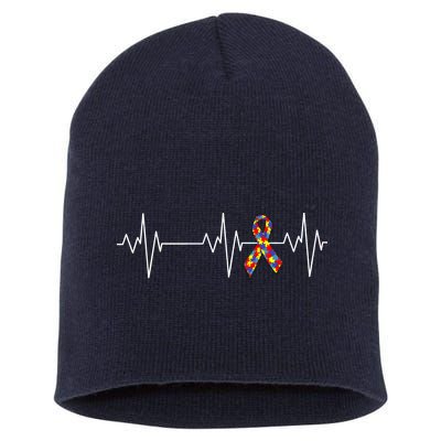 Autism Ribbon Heartbeat Pulse Short Acrylic Beanie