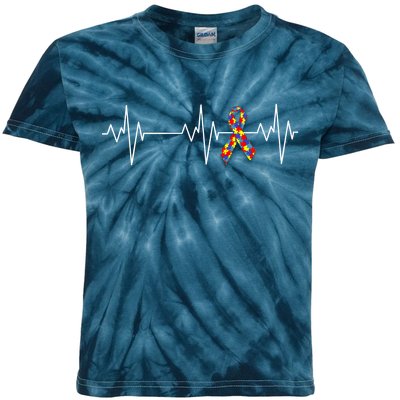 Autism Ribbon Heartbeat Pulse Kids Tie-Dye T-Shirt