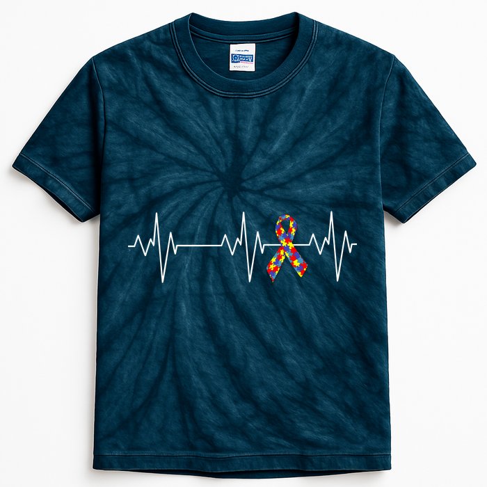 Autism Ribbon Heartbeat Pulse Kids Tie-Dye T-Shirt