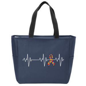 Autism Ribbon Heartbeat Pulse Zip Tote Bag