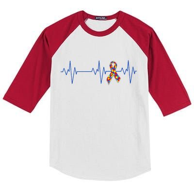 Autism Ribbon Heartbeat Pulse Kids Colorblock Raglan Jersey