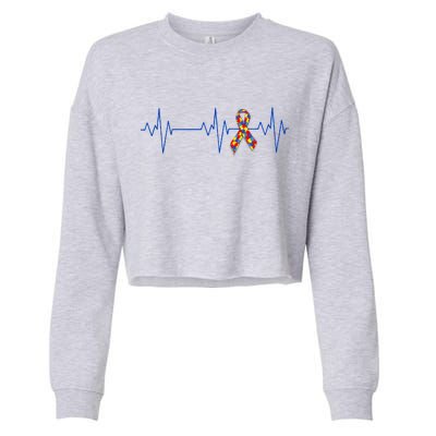 Autism Ribbon Heartbeat Pulse Cropped Pullover Crew