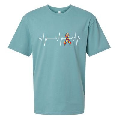 Autism Ribbon Heartbeat Pulse Sueded Cloud Jersey T-Shirt
