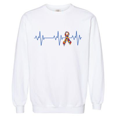 Autism Ribbon Heartbeat Pulse Garment-Dyed Sweatshirt