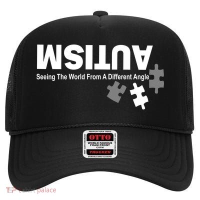 Autism Seeing The World From A Different Angle High Crown Mesh Back Trucker Hat