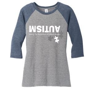 Autism Seeing The World From A Different Angle Women's Tri-Blend 3/4-Sleeve Raglan Shirt