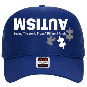 Autism Seeing The World From A Different Angle High Crown Mesh Back Trucker Hat